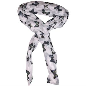 White & Black & Blue & Green Butterfly Pattern Scarf